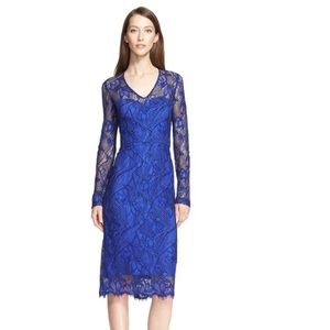 Lela Rose Long Sleeve Corded Lace Sheath Dress
